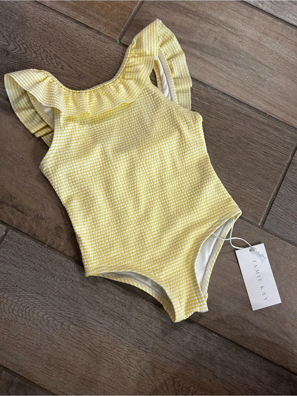 Jamie Kay Yellow Gingham Ruffle-Trim One-Piece Swimsuit